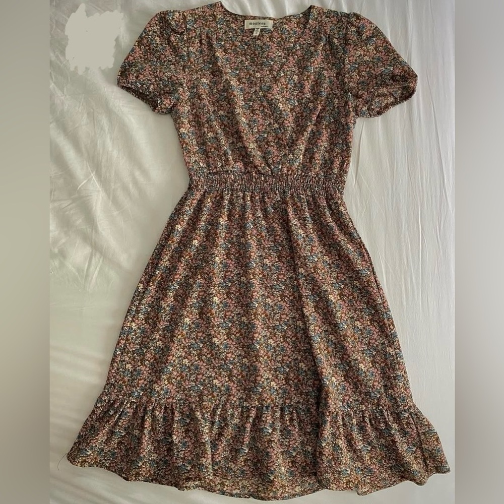 Monteau Brown/Colourful Ruffled Tiered Midi Sundress